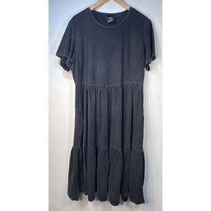 CCX Womens Dress sz 14 Black Short Sleeve Babydoll Midi Round teired distressed